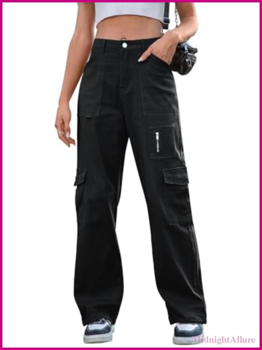 High Waist Wide Leg Cargo Pants with 7 Pockets Stretchy Drawstring Baggy
